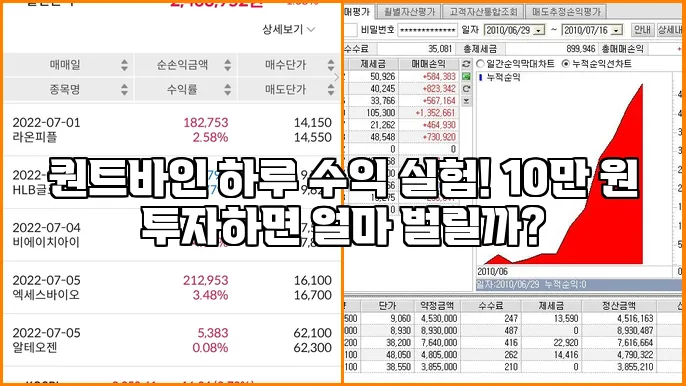 퀀트바인 하루 수익 실험! 10만 원 투자하면 얼마 벌릴까?