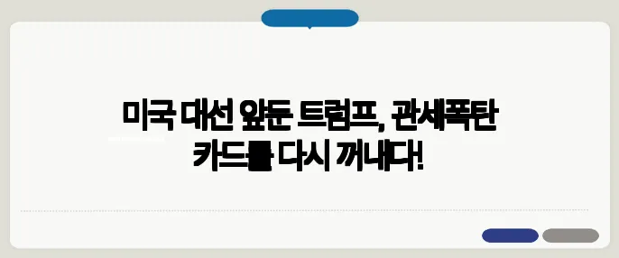 미국 대선 앞둔 트럼프, 관세폭탄 카드를 다시 꺼내다!