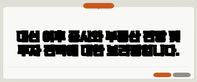 대선 이후 증시와 부동산 전망 및 투자 전략에 대한 브리핑입니다.