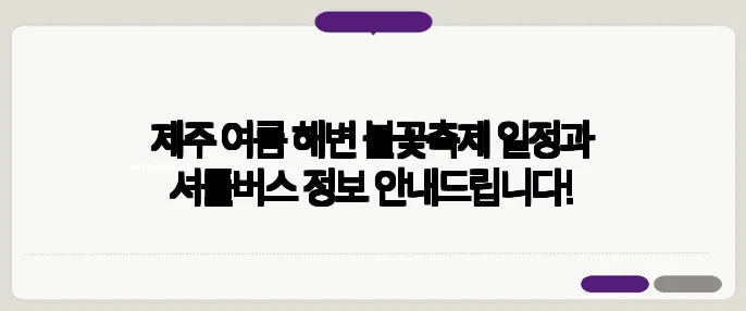 제주 여름 해변 불꽃축제 일정과 셔틀버스 정보 안내드립니다!