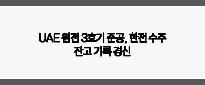 UAE 원전 3호기 준공, 한전 수주 잔고 기록 경신