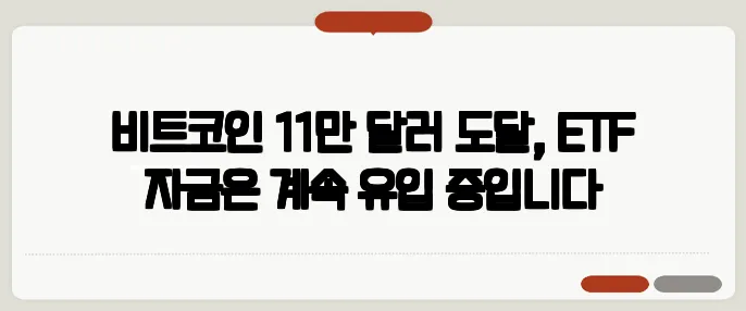 비트코인 11만 달러 도달, ETF 자금은 계속 유입 중입니다