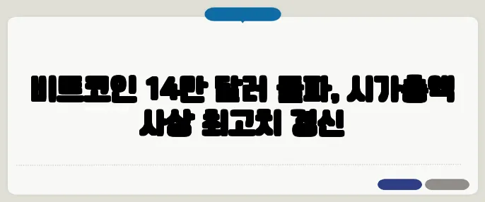 비트코인 14만 달러 돌파, 시가총액 사상 최고치 경신