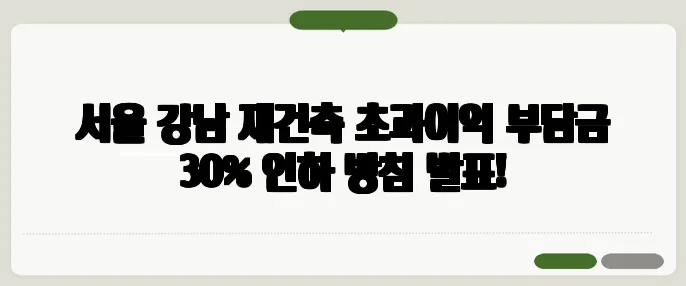 서울 강남 재건축 초과이익 부담금 30% 인하 방침 발표!