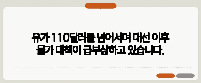 유가 110달러를 넘어서며 대선 이후 물가 대책이 급부상하고 있습니다.