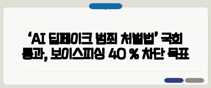 ‘AI 딥페이크 범죄 처벌법’ 국회 통과, 보이스피싱 40 % 차단 목표