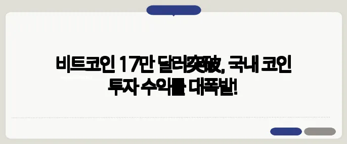 비트코인 17만 달러突破, 국내 코인 투자 수익률 대폭발!