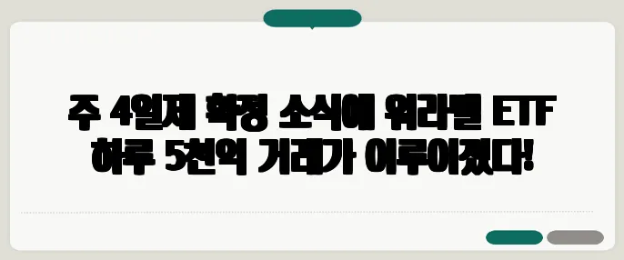 주 4일제 확정 소식에 워라밸 ETF 하루 5천억 거래가 이루어졌다!