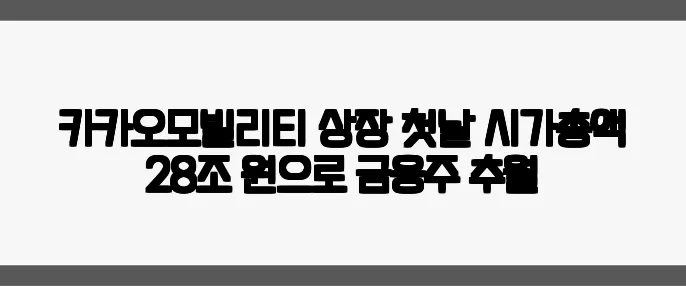 카카오모빌리티 상장 첫날 시가총액 28조 원으로 금융주 추월