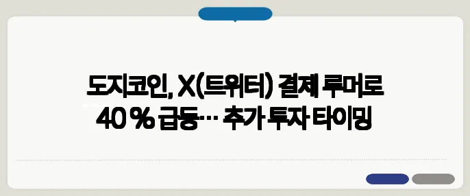 도지코인, X(트위터) 결제 루머로 40 % 급등… 추가 투자 타이밍